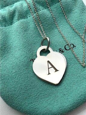 Tiffany & Co. 16” letter A medium heart with engraved earth on back